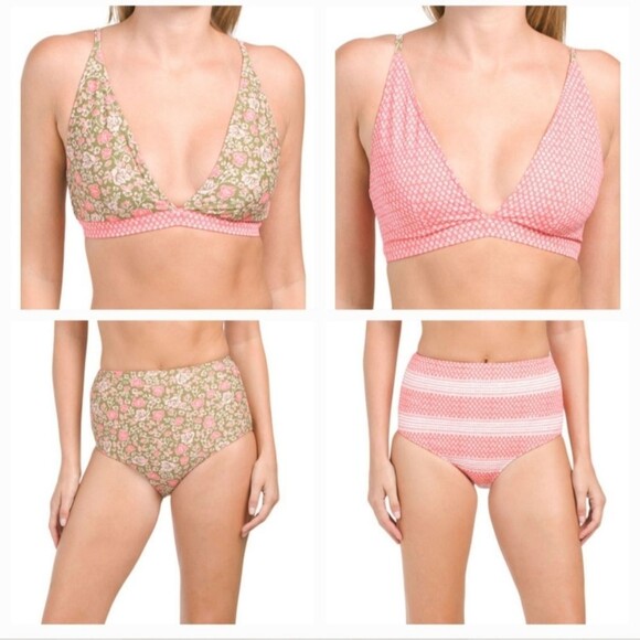 Cabana Life Jetties Beach Reversible triangle bikini top & high waist bottom S - Picture 8 of 12